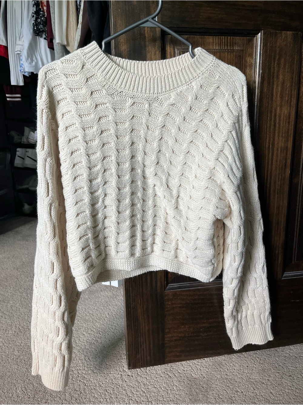 Vero Moda Cream Cable-Knit Crewneck Sweater